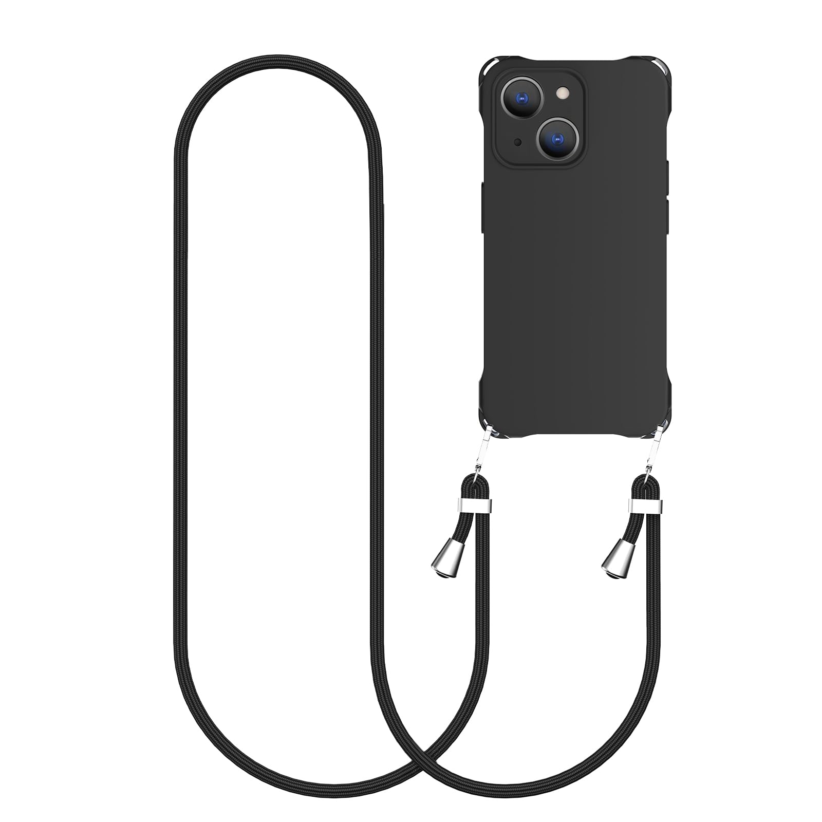 CAROKI Crossbody iPhone 13 Case, Lanyard Protective Liquid Silicone Case with Adjustable Length Detachable Lanyard Rope Shockproof Hands-Free Phone Cover for iPhone 13 6.1"-Black