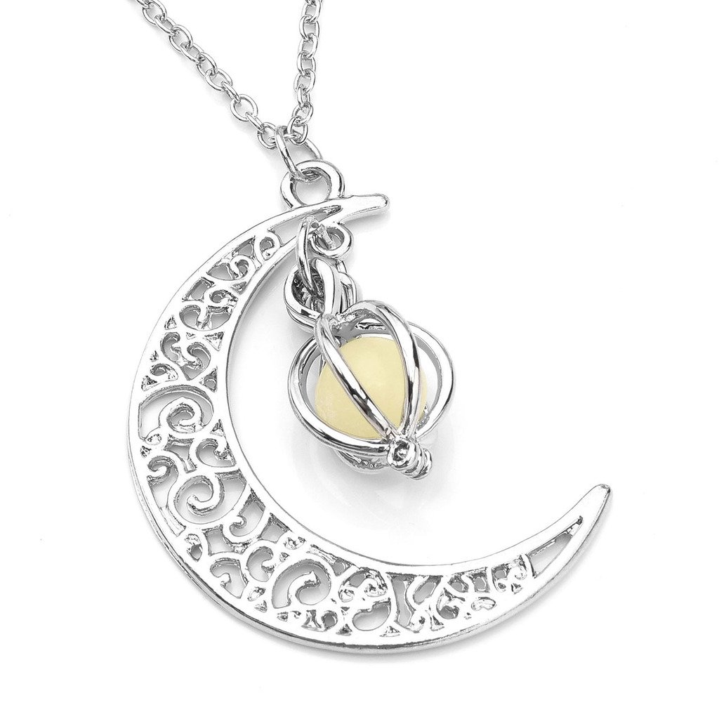 JOVIVI Schmuck,Damen Kette Nachtleuchtende eisblau grün Halbmond Herz Kürbis Hohl Anhänger Halskette Leuchtend Kugel,Kürbis (grün)