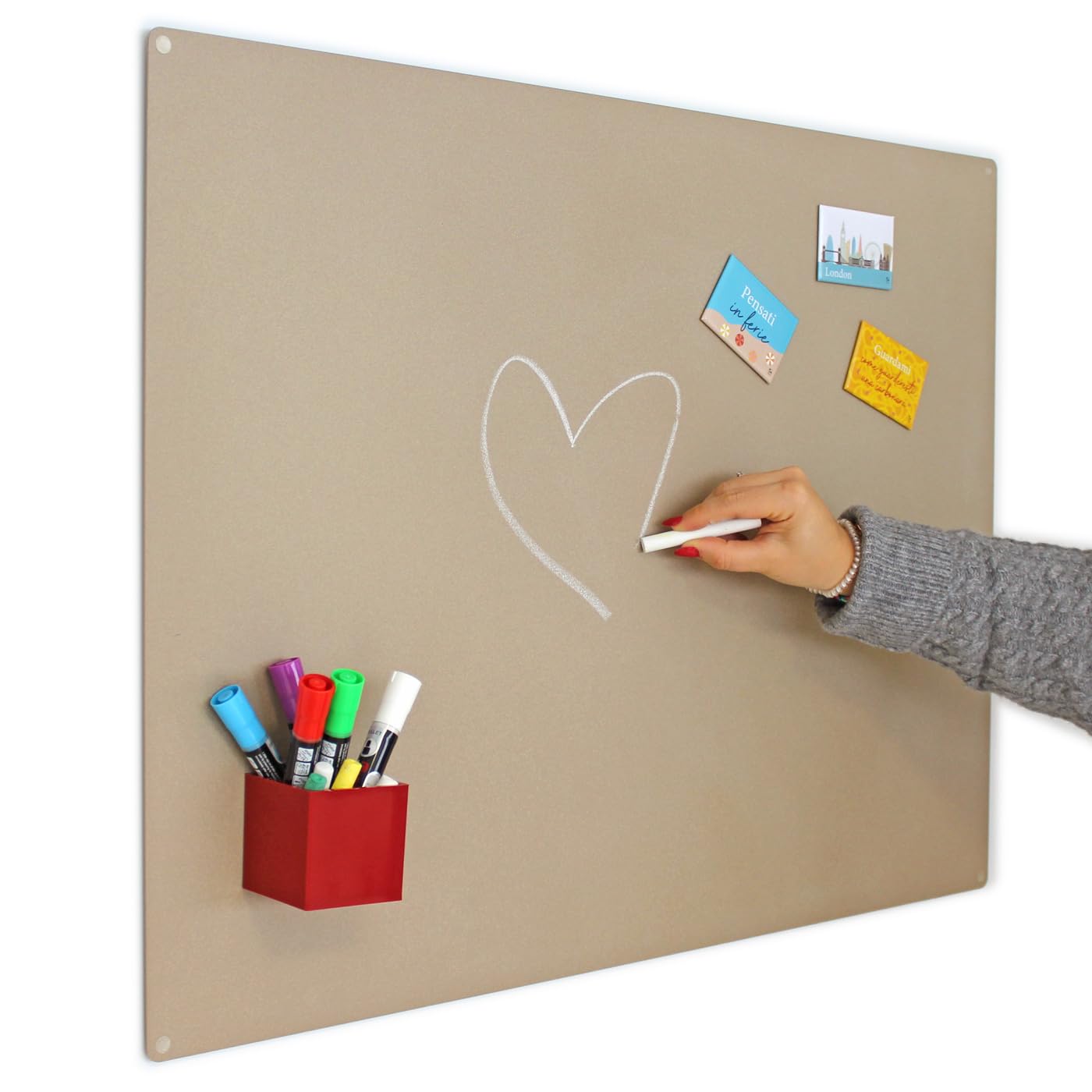 KalaMitica - Large Magnetic Chalkboard for Wall - Steel Chalk Board, Writable with Chalk and Erasable, Magnet Board for Fridge Magnets - Beige, 74x57 cm
