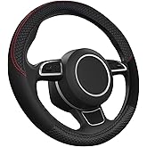 Car Steering Wheel Cover,15 Inch Microfiber Leather Steering Wheel Covers with Anti-Slip Lining,Breathable Odorless Car Wheel Cover Protector,Steering Wheel Accessories Interior for Women Men (Black)