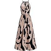 winkbay Women's Summer Halter Maxi Dress Elegant Tie Back A Line Flowy Party Dresses Vacation Outfits