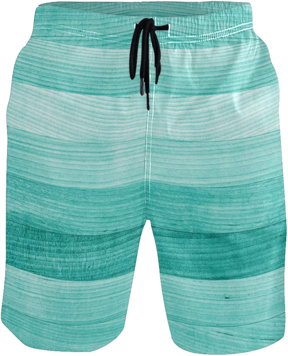 Swim Trunks Teal Turquoise Green Wood Swim Shorts Quick Dry Board