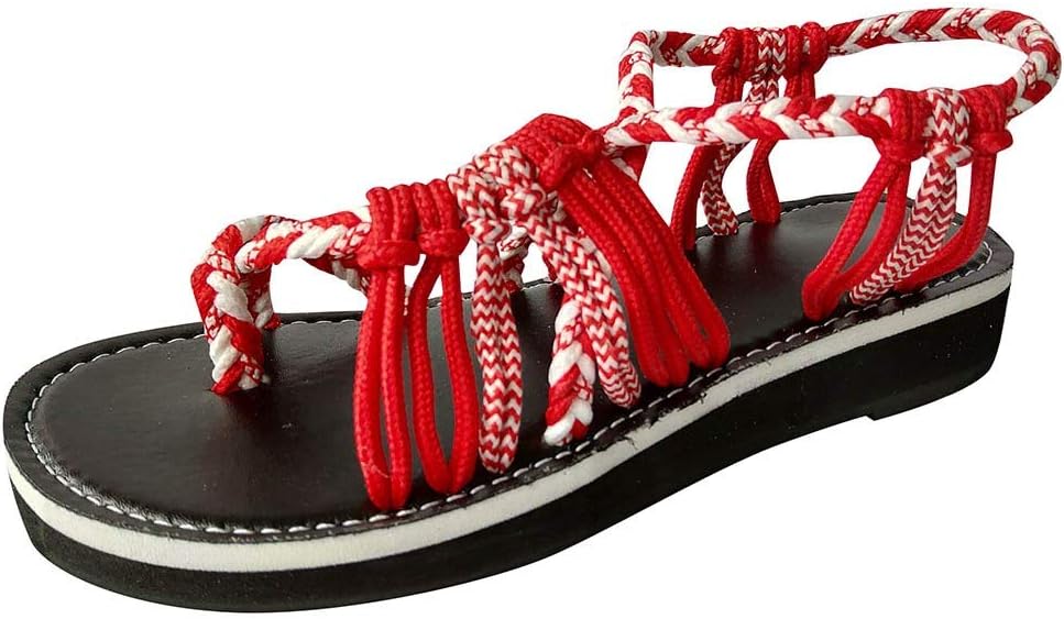 YKARITIANNA Women Summer Fashion Rome Bandage Sandals Peep Toe Casual Flat Beach Sandals