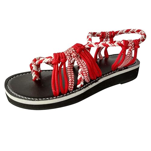 Damen Sommer Flach Sandalen, Frauen Bohemian Strass Sandals Sommerschuhe PU Leder Elastischen Strand Schuhe Zehentrenner