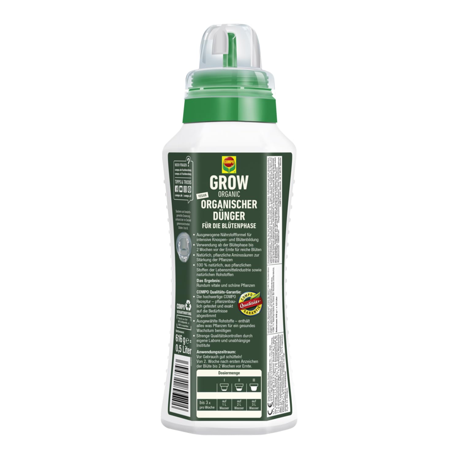 COMPO GROW ORGANIC Blüte Dünger für Spezialkulturen - Dünger für Indoor & Outdoor - Spezialdünger für die Blütephase - organisch - 500ml, braun 5