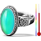 DALEGEM Womens Oval Temperature-Control Color Changing Crystal Ring,Retro 925 Sterling Silver Mystery Changeable Gemstone Boho Ring,Bohemian Statement Gem Stone Ring for Women