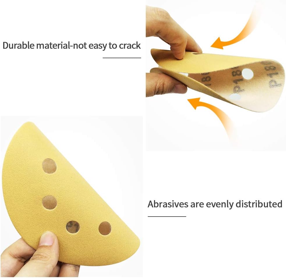 SPEEDWOX 100 Pcs 5 Inches 8 Hole Sanding Discs 180 Grit Dustless Hook and Loop Sandpaper for Random Orbital Sander Yellow Finishing Discs for Automotive Woodworking - Image 4