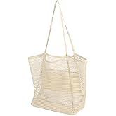 RNIEGA Tote Beach Bags for Women Summer Mesh Beach Bag with Zippered Inner Pocket Sandproof Woven Tote Bag Spacious Capacity