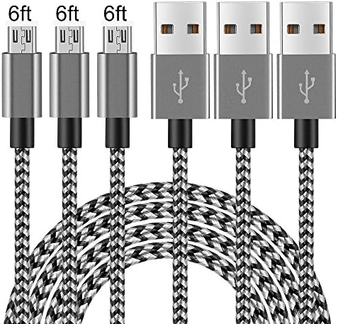 Micro USB Cable, Ama Forest 3Pack 6FT Long Nylon Braided Android Windows Fast Charging Charger Cord Durable USB2.0 Sync&Charging PowerLine for Samsung Galaxy S7 S6 Sony LG Smartphones Black +Gray