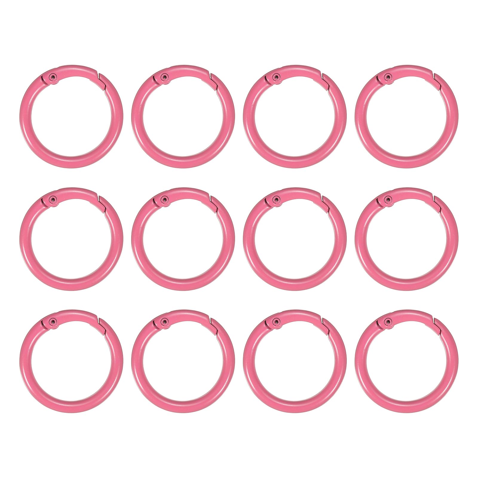 PATIKIL 34mm Metal Spring O Rings, 12 Pcs Snap Clip Round Trigger Keyrings Buckle Zinc Alloy Small Clamp Clasp for Purse Handbag, Dark Pink