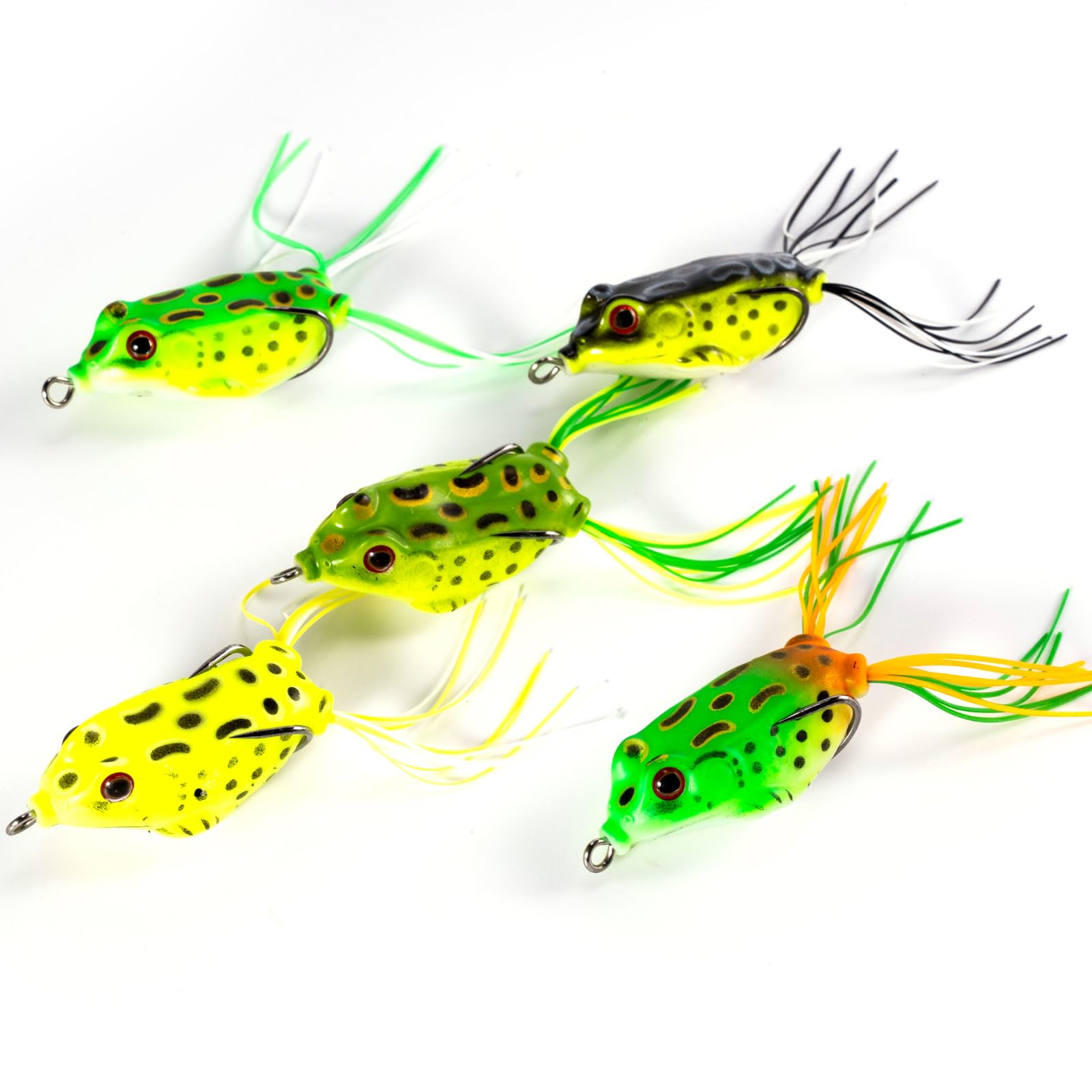 Dr.Fish 5pcs Frog Lures Set Frog Lures Artificial Bait Double Hooks 3D Eyes Plastic Hollow Body for Bass Pike Freshwater Saltwater 5cm/8g
