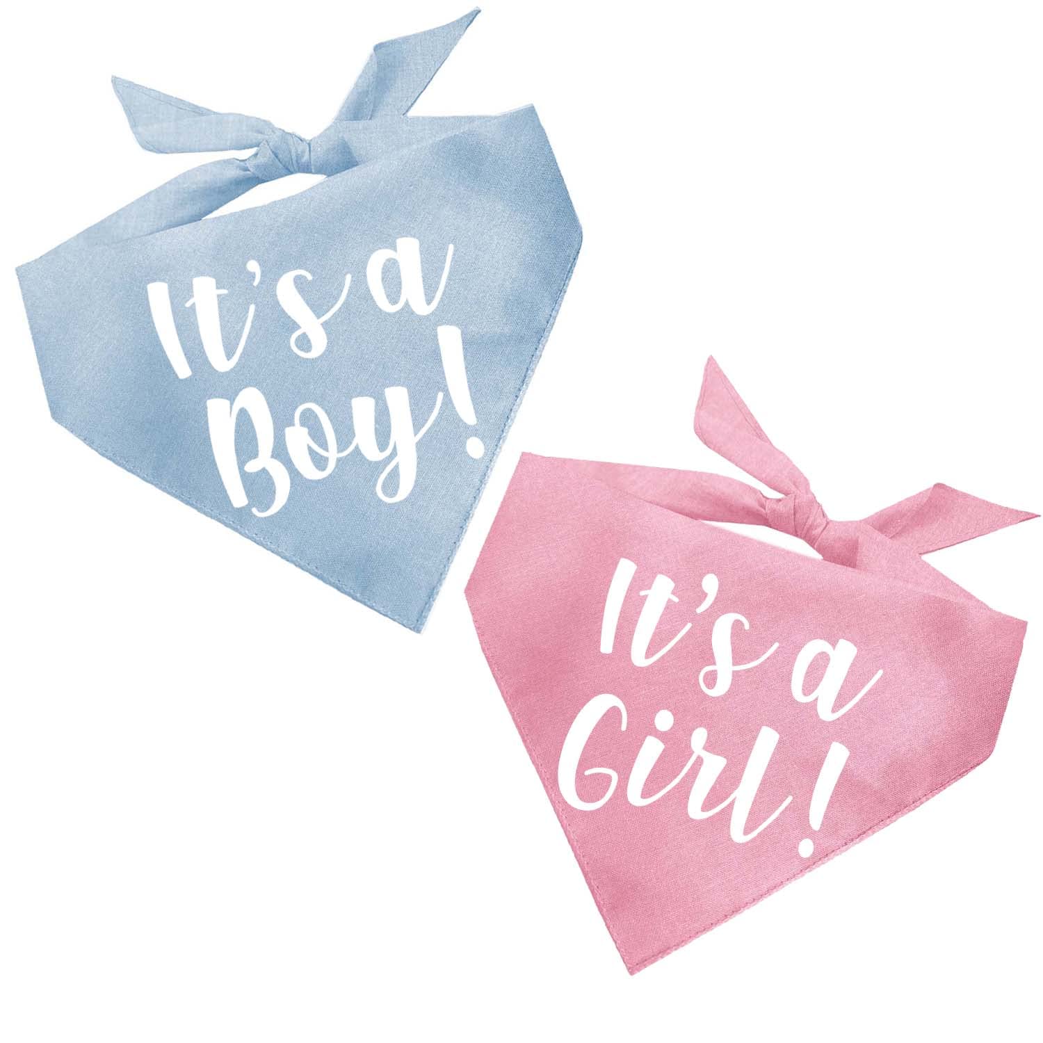 Tees & Tails| It's A Boy and It's A Girl Gender Reveal/Baby Announcement Dog Bandana(2 Pack Babyblue/Pink,OS 57)