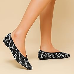 TINGRISE Women's Flats Shoes Pointed Toe Knit