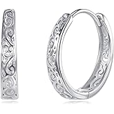 URONE Filigree Hoop Earrings 925 Sterling Silver Vintage Hoop Earrings Filigree Hoop Jewelry Gift For Women