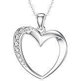 LWXIE Diamond Open Heart Pendant Necklace for Women 925 Sterling Silver Lab Grown Diamonds Jewelry Gifts 0.16 cttw D Color VVS Clarity