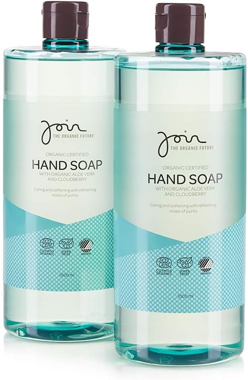 Join Organic Certified Hand Soap (Refill) with Aloe Vera & Clooudberry -Vegan Ecolabel- Moisturizing- Pack of 2 x 1000 ml.