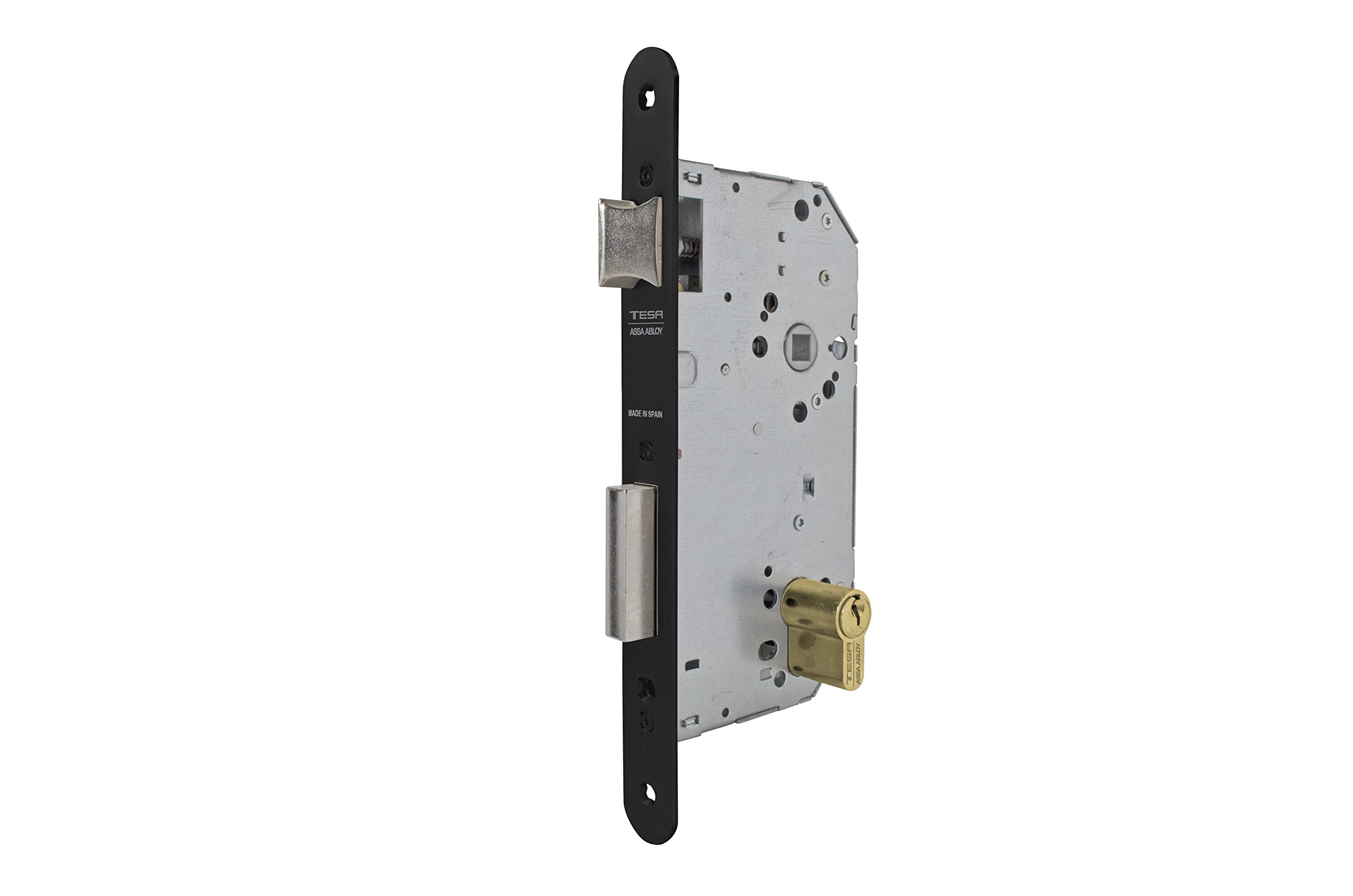 Tesa Assa Abloy 20306RNE Mortice Lock for Wooden Doors with Black Cylinder Entrance 60mm Round Front 2030
