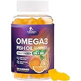 Omega 3 Fish Oil Gummies - 3X Strength Heart Health Support, High Absorption Omega 3 Fish Oil Gummy Supplement with DHA & EPA, Joint & Brain Support for Adults, Delicious Orange Flavor- 120 Gummies