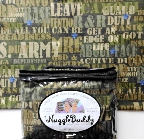 'NUGGLEBUDDY Microwavable Moist Heat &amp; Aromatherapy Organic Rice Pack. "Army" Fabric. SPEARMINT EUCALYPTUS