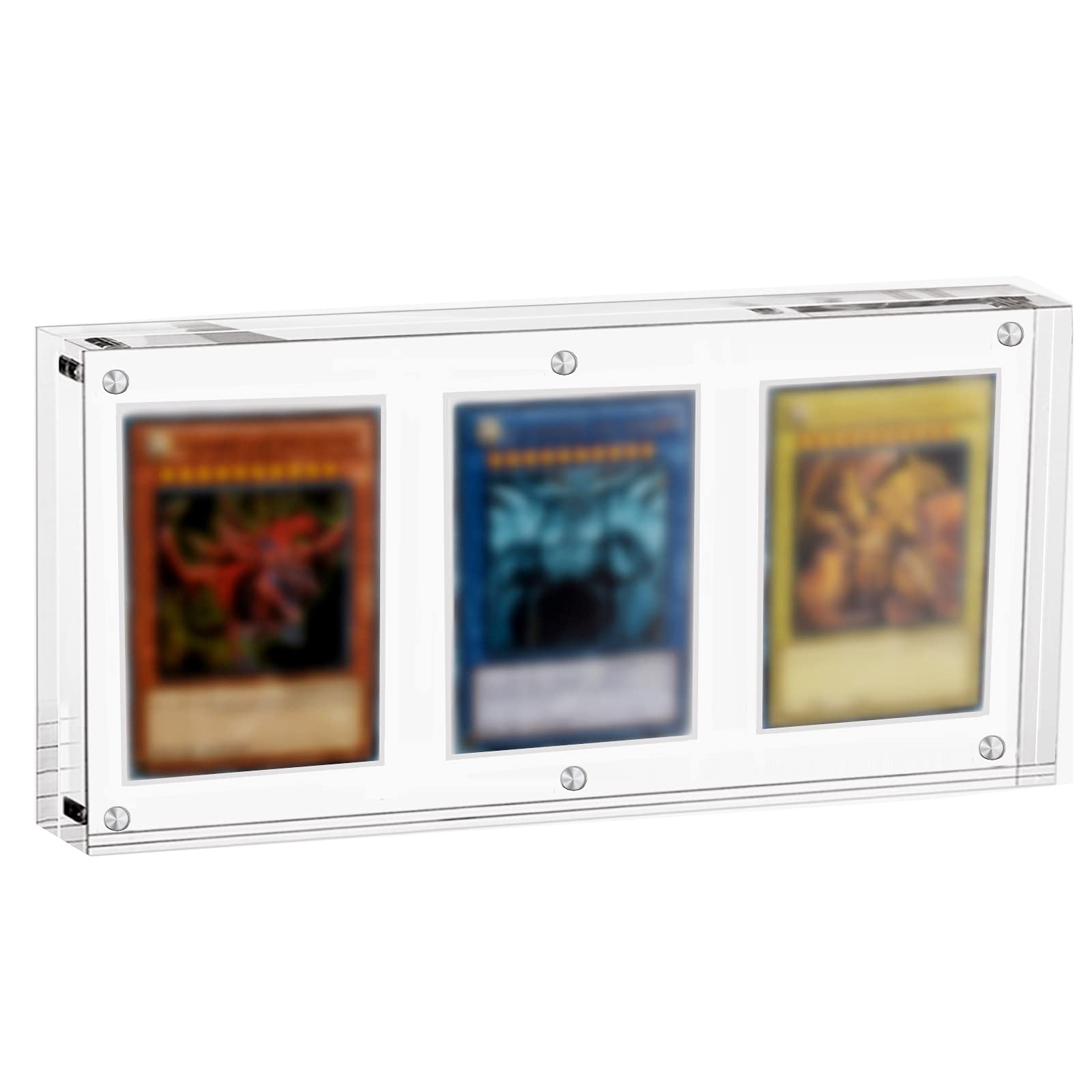 Photo 1 of Auveach Clear Acrylic TCG Triple Card Frames, One-Touch-Open, Display Stands (Triple Pack, 20mm)