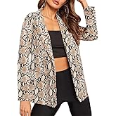 Women's Casual Lapel Collar Snake Skin Print Blazer Jacket Coat Open Front Long Sleeve Outwear Tops