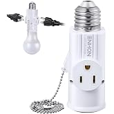 Enhon 3 Prong E26 Light Socket to Plug Adapter (White,1 Pack) | Supports 2 and 3 Prong Plugs, Pull Chain Switch Control, PBT 165 C Heat Resistant Lamp, Fits Garage Porch CCTV Camera