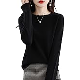 RUCPUW 100% Merino Wool Sweaters Women's Fall Winter Warm Soft Knitted Loose Pullover Crew Neck Long Sleeves
