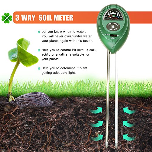 LELONG Soil Tester, 3 in 1 Soil Test Kit Moisture, Light & pH Meter for Plant, Vegetables, Garden, Lawn, Farm, Indoor & Outdoor Use (No Battery Need & 2019 Update)
