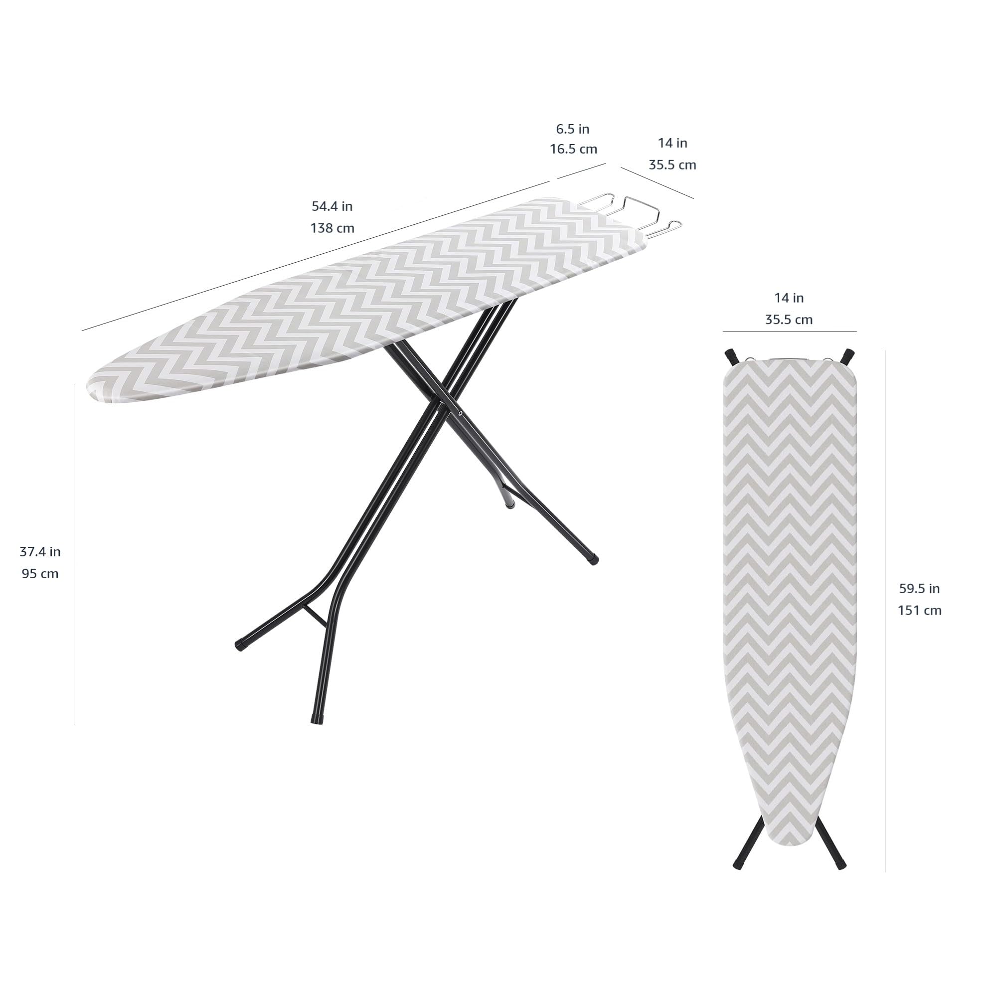 Amazon Basics Full-Size Ironing Board - 4-Leg Fold-Up, Chevron Removable Cover, 60