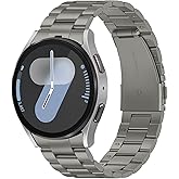 Suphart Metal Bands Compatible with Samsung Galaxy Watch 7 6 5 4 FE Band 44mm 40mm/Galaxy Watch 6 Classic 47mm 43mm/5 Pro 45mm, No Gap Stainless Steel Strap for Women and Men, Gray Titanium