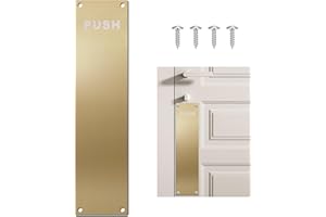 Taaizau Brushed Gold 12" x 3" Vertical Door Plate with "Push" Sign, Stainless Steel Scratch Protection Kickplate for Interior/Exterior Doors