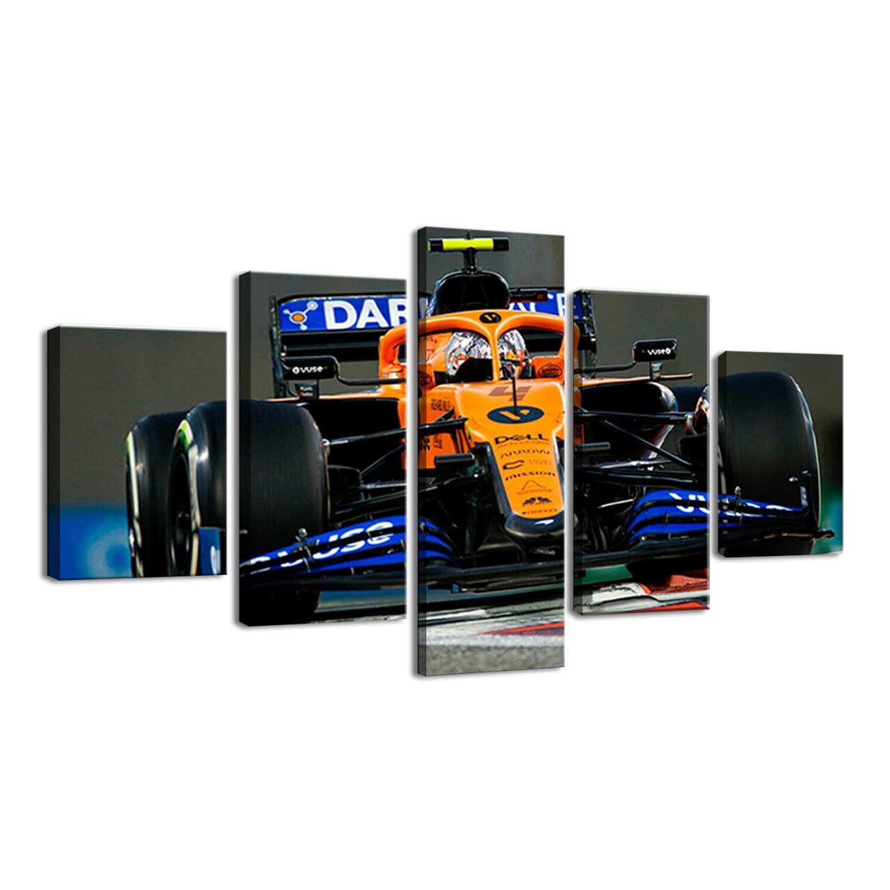 ZHONGYUTONG F1 Car Wall Art 5 Panel McLaren Mcl35 Lando Norris F1 Car Canvas Poster Cool Modular HD Printed Painting Picture for Teenagers Room Decor (8x14x2,8x18inx2,8x22inx1)