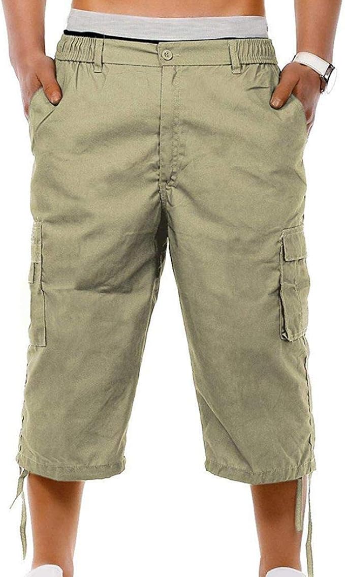 Men’s Cargo Shorts 3/4 Relaxed Fit Cargo Pants Below Knee Pants MultiPocket Outdoor Cotton