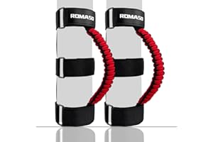 ROMASO Roll Bar Grab Handle for Jeep Wrangler,Grab Handle for Jeep Wrangler YJ JK JL,Comfortable Paracord Material(Black/Red),Pack of 2