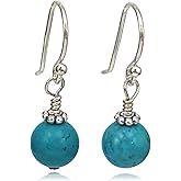 Sterling Silver Turquoise Beaded Drop Earrings, Handmade Gemstone Dangle Jewelry, December Birthstone