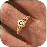 KOHOTA Gold Initial Rings for Women Non Tarnish Vintage 14K Gold Plated Letter Signet Ring Dainty Personalized Stackable Thumb Pinky Band Ring Size 6-10 Jewelry Gifts