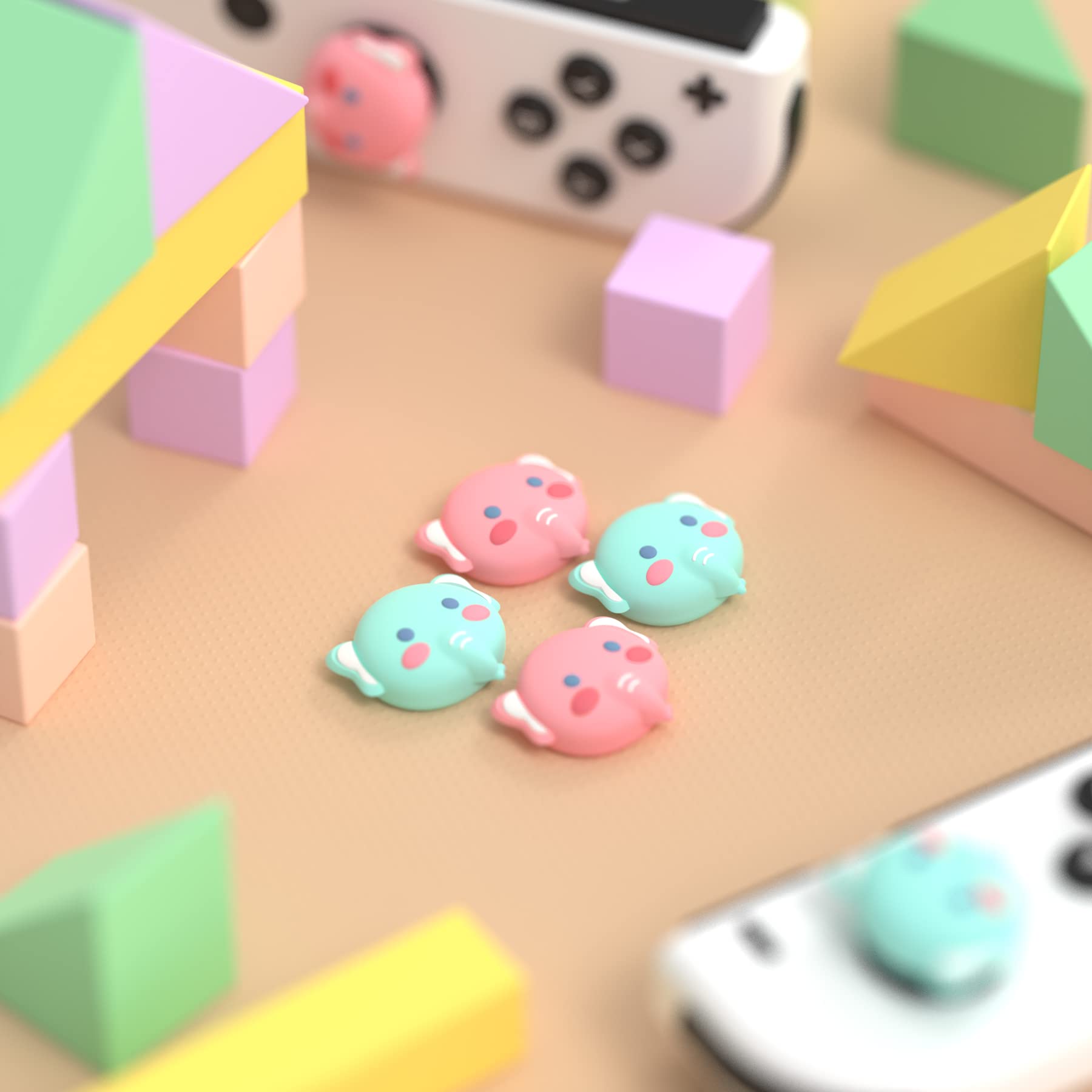 PlayVital Joystick Caps for Nintendo Switch, Thumbstick Caps for Switch Lite, Analog Cover for Switch OLED Joycon Thumb Grip Caps for Switch & Switch Lite & Switch OLED - Chubby Elephant