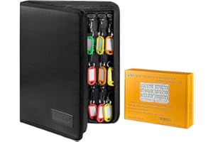 Sdstone Portable Zippered Key Case,Fireproof and Waterproof Key Organizer with 54 Key Hooks and Tags, Portable Key Binder,Key