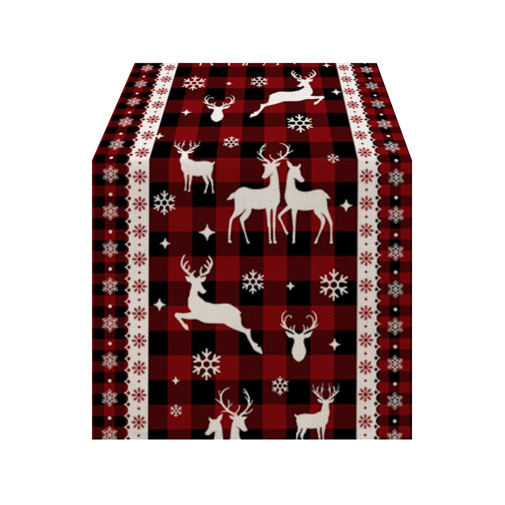 Lslandmood Christmas Table Runner Long Coffee Table Runner Xmas Red Tartan Table Runners Linen for Party Round Table Cover 40x180cm