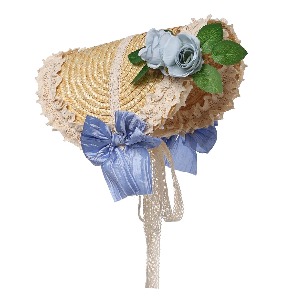 COSDREAMER Girls Women Victorian Bonnet Tea Party Hats Flowers Straw Hat Dark Blue