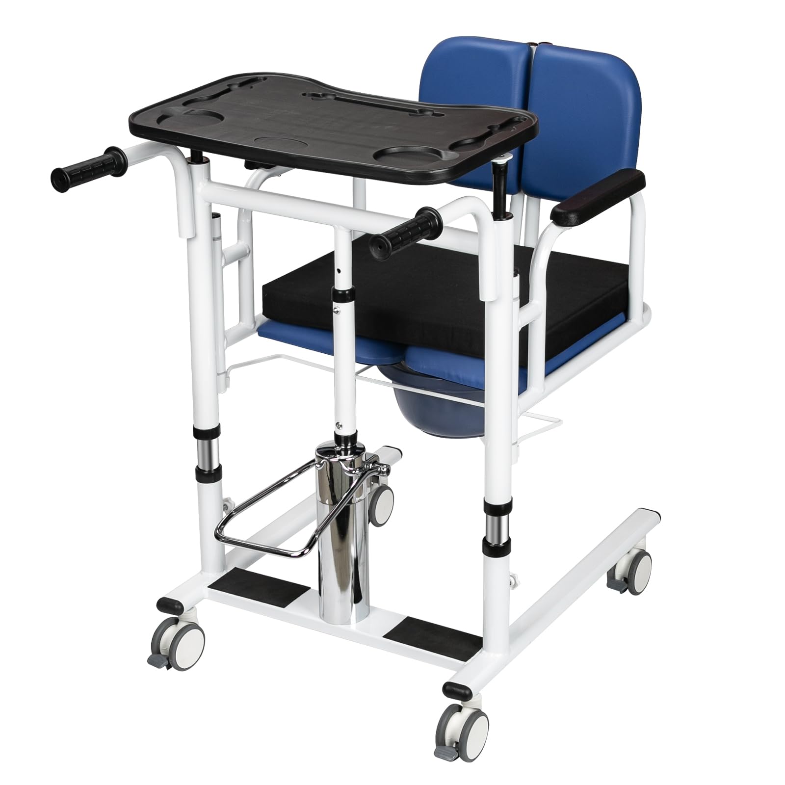 Photo 1 of mindmed Patient Lift Transfer Chair for Home,Hydraulic Patient Lift Chair for Disabled,Lift Nursing Chair with 180°Split Seat, Commode & Seat Cushion from Bed to Toilets/Cars/Sofa, 440lbs(Blue)