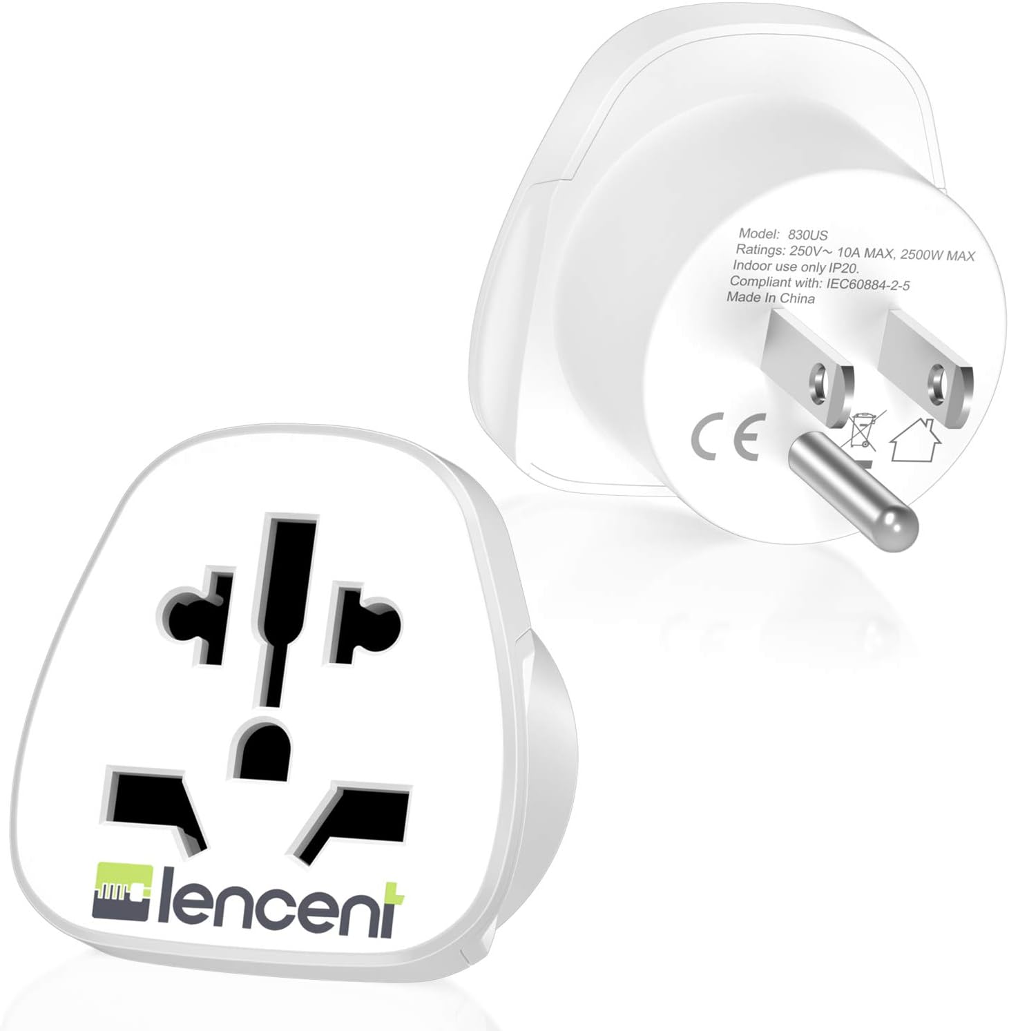 World to US Plug Adapter, [2 Packs] LENCENT European EU Europe / UK / Australia / China / Italy to USA American Outlet Power Adaptor Travel Plug Converter: Electronics
