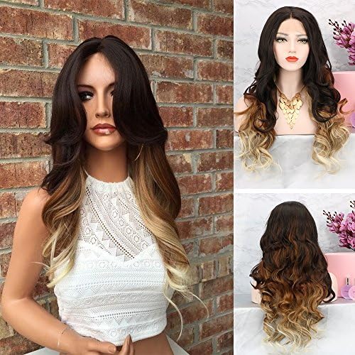 Nantansha Lace Front Wig Ombre 4 Tones 24 Inches Long Body Wave Fashion Synthetic Heat Resistant Fiber Hair Half Hand Tied Hair Wig