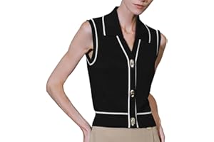 URBAN REVIVO Womens Sweater Vest 2024 Sleeveless Lapel V Neck Button Down Knit Casual Tank Summer Tops
