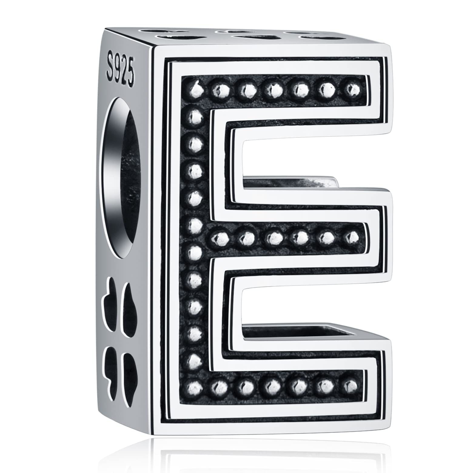 Letter E Charms, Initial E Alphabet Beads in Vintage 925 Sterling Silver, fits Pandora Women Bracelet, Gift for Easter/Engagement/Teacher