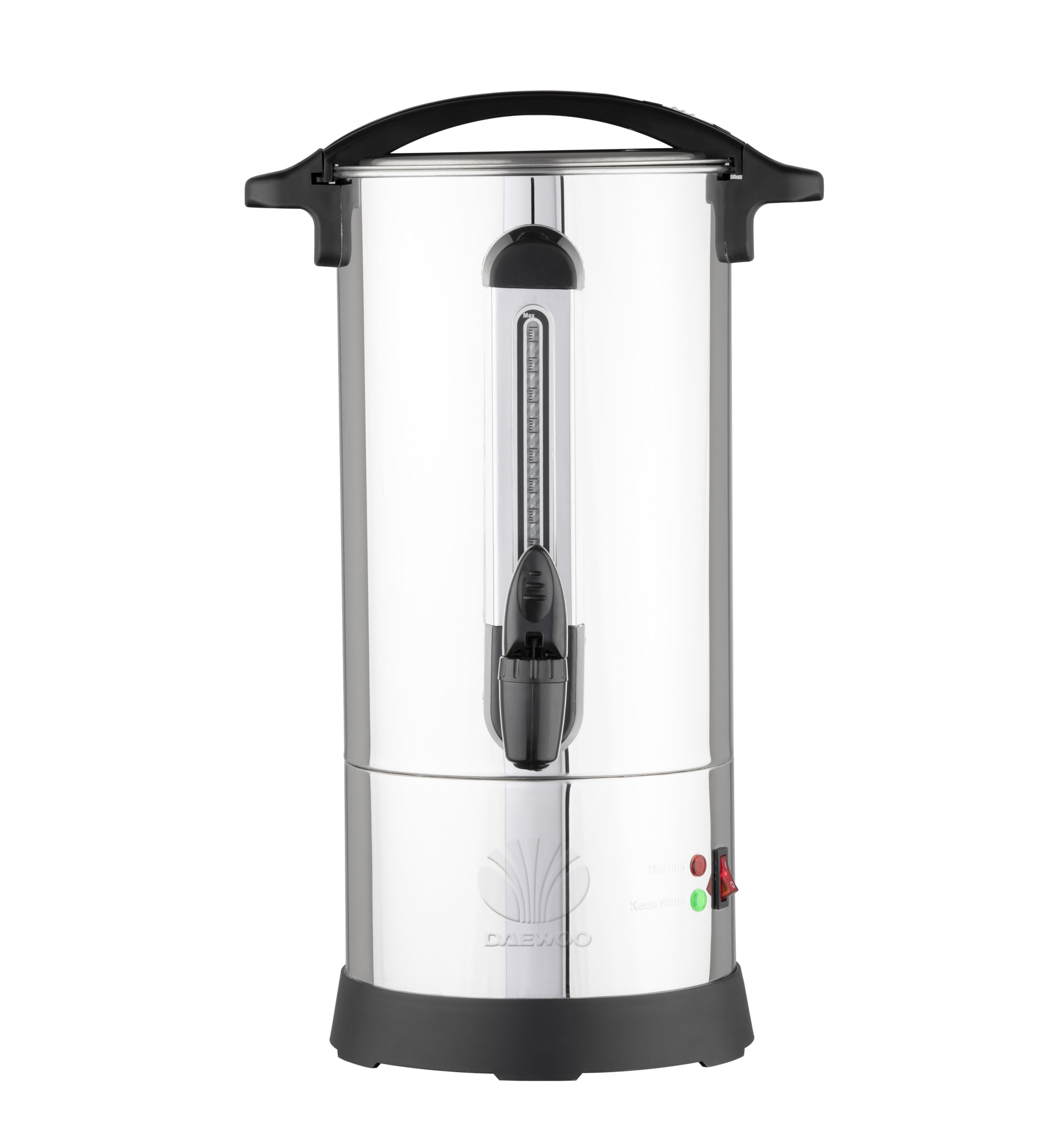 FINE ELEMENTS 10L Capacity Urn Boiler (950W, 220-240v 50hz Type G UK Plug) with Stainless Steel Lid & Base and Lockable Lid, External Water Gauge, Plastic Water Tap and Cool Touch Handles