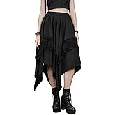 ASKHOPE Renaissance Fairy Skirt for Women Lace Layered Y2K Midi Skirts Flowy Asymmetrical Skirt Gothic Pirate Costume