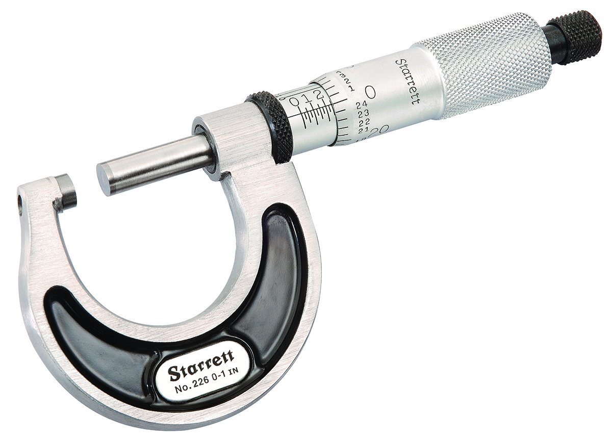 Starrett T226XRL1 Outside Micrometer, Carbide Faces, Ratchet Stop