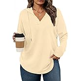 Eytino Plus Size Sweatshirts for Women Long Sleeve V Neck Drawstring Pullover Hoodies Tops(1X-5X)