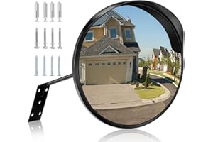 12" Convex Security Mirror, Adjustable Angle and Wide View for Garage and Traffic Driveway Park Assistant, Curved Security Mi